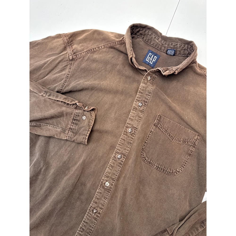 Vintage Gap Mens Large Brown Cotton Twill Button Down Shirt Made in USA 90s